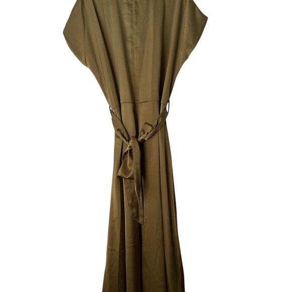 Olive Green Sateen Maxi Especial Ocassion Maxi Short Sleeves Large Dress BNWT - Picture 3 of 11